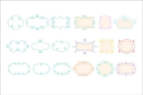 Unfilled frames and borders set, hand drawn vector illustration on white Stock Illustration
