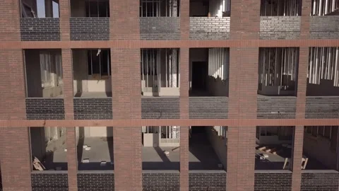 Unfinished building with large uninstalled windows Stock Footage 157665383