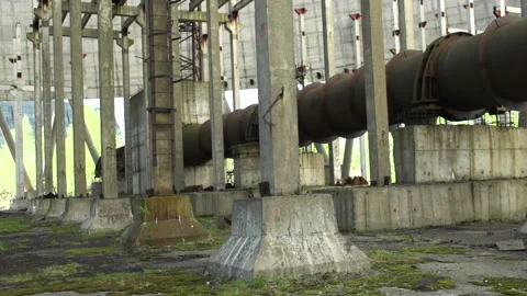 Unfinished Chernobyl Cooling Tower Interior Concrete Pillars Stock Footage 346400178
