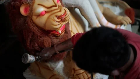 An Unfinished clay idol of Goddess Devi Durga, for upcoming Durga Puja Stock Footage 229726857