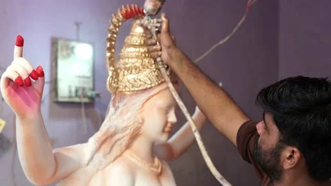 An Unfinished clay idol of Goddess Devi Durga, for upcoming Durga Puja Stock Footage 229726859