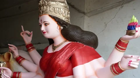 An Unfinished clay idol of Goddess Devi Durga, for upcoming Durga Puja Stock Footage 229727604