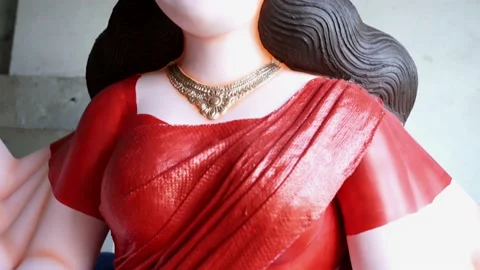 An Unfinished clay idol of Goddess Devi Durga, for upcoming Durga Puja Stock Footage 229727893