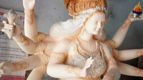An Unfinished clay idol of Goddess Devi Durga, for upcoming Durga Puja Stock Footage 229728058