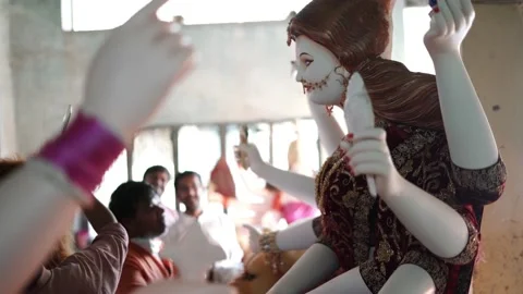 An Unfinished clay idol of Goddess Devi Durga, for upcoming Durga Puja Stock Footage 229728126