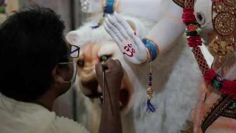 An Unfinished clay idol of Goddess Devi Durga, for upcoming Durga Puja Stock Footage 229728250