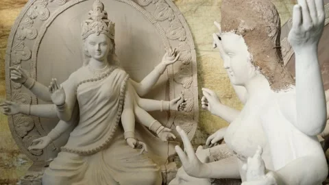 An Unfinished clay idol of Goddess Devi Durga, for upcoming Durga Puja Stock Footage 229728306