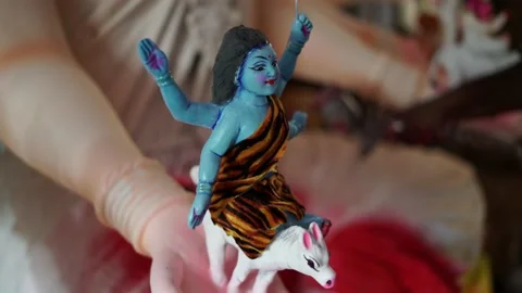 An Unfinished clay idol of Goddess Devi Durga, for upcoming Durga Puja Stock Footage 229729443