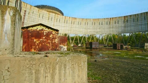 Unfinished Cooling Tower of Chernobyl's 5th Power Unit Video stock 316974591