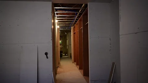 Unfinished corridor under construction view Vídeo Stock 336238121