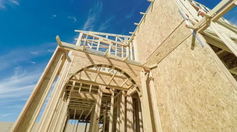 Unfinished house construction site Stock Footage
