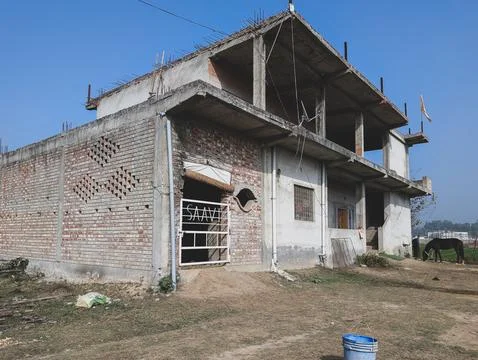 Unfinished house under construction in the countryside Stock Photos