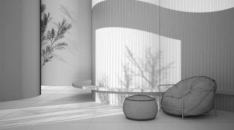 Unfinished project draft, abstract empty interior, background with round and  Stock Illustration