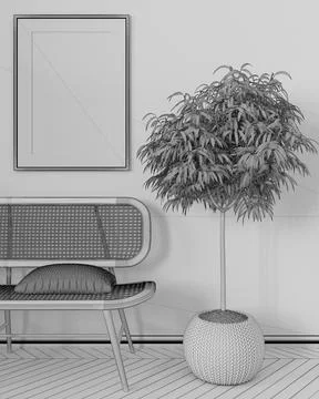 Unfinished project draft, frame mockup, close up of modern living room, loung Stock Illustration