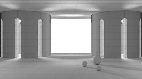 Unfinished project draft, imaginary fictional architecture, interior design o Stock Illustration