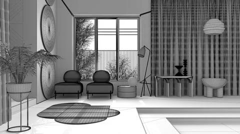 Unfinished project draft, metaphysical abstract object for flat living room i Stock Illustration