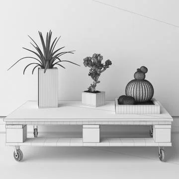 Unfinished project draft sketch of succulent plants on pallet coffee table 스톡 일러스트