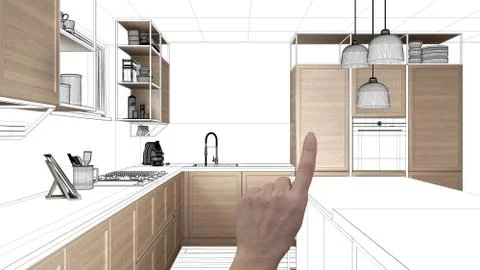 Unfinished project, under construction draft, concept interior design sketch, Stock Illustration