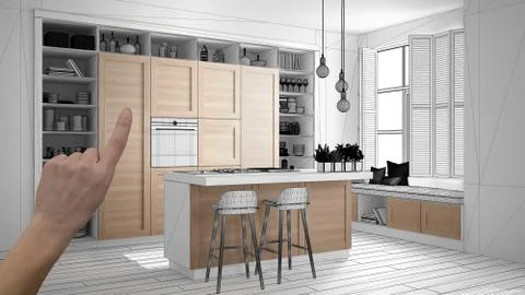 Unfinished project, under construction draft, concept interior design sketch, Stock Illustration