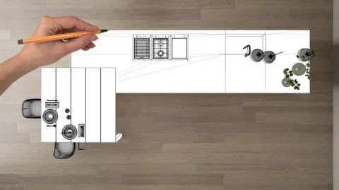 Unfinished project, under construction draft, concept interior design sketch, Stock Illustration