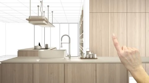 Unfinished project, under construction draft, concept interior design sketch, Stock Illustration