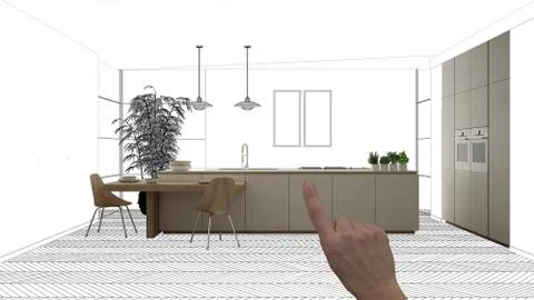 Unfinished project, under construction draft, concept interior design sketch, Stock Illustration