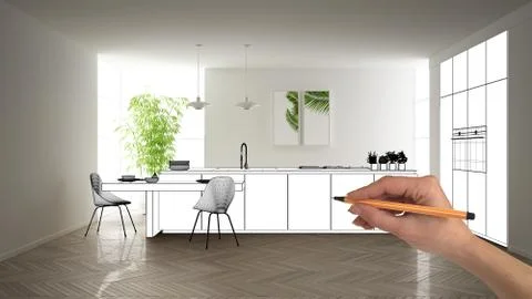 Unfinished project, under construction draft, concept interior design sketch, Stock Illustration