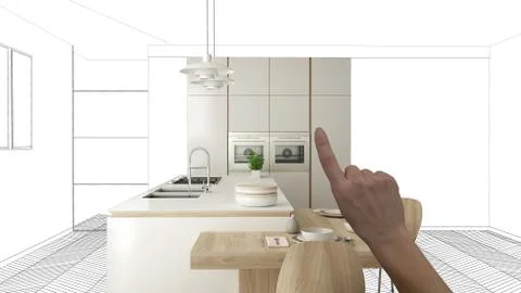 Unfinished project, under construction draft, concept interior design sketch, Stock Illustration