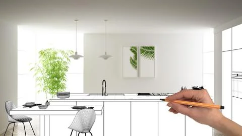 Unfinished project, under construction draft, concept interior design sketch, Stock Illustration