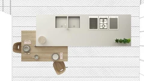 Unfinished project, under construction draft, concept interior design sketch, Stock Illustration