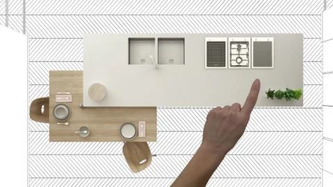 Unfinished project, under construction draft, concept interior design sketch, Stock Illustration