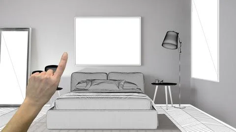 Unfinished project, under construction draft, concept interior design sketch, Stock Illustration