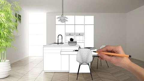 Unfinished project, under construction draft, concept interior design sketch, Stock Photos