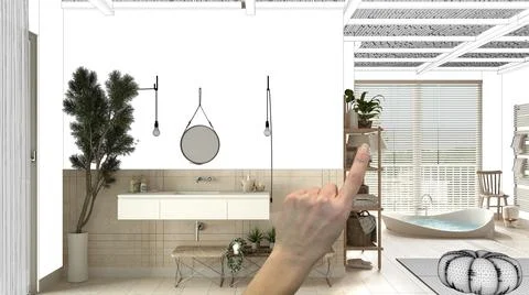 Unfinished project, under construction draft, concept interior design sketch, Stock Photos