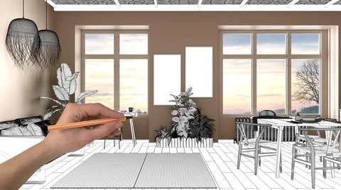 Unfinished project, under construction draft, concept interior design sketch, Stock Photos