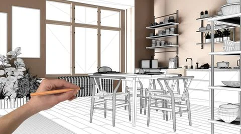 Unfinished project, under construction draft, concept interior design sketch, Stock Photos