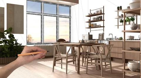 Unfinished project, under construction draft, concept interior design sketch, Stock Photos