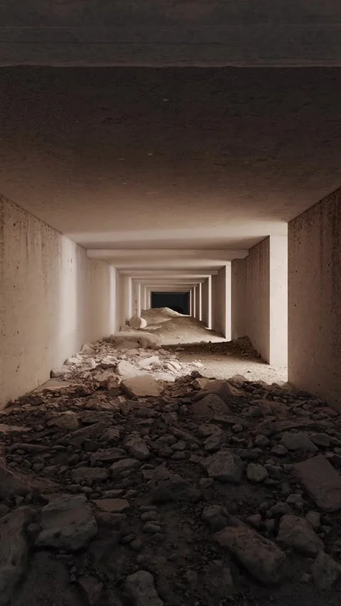 The unfinished technical floor of the subway. Vertical video. 3d render Stock Footage 293936675