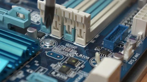 Unfixing computer motherboard Stock Footage 47474422