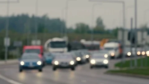 Unfocused view on traffic jams in Lithuania, Blurred scene Stock Footage