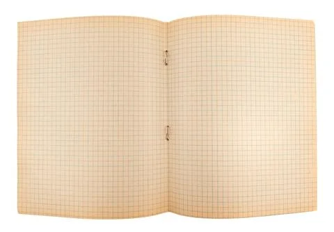 An unfolded checkered notebook on a white background. Sheet. Squared paper Stock Photos