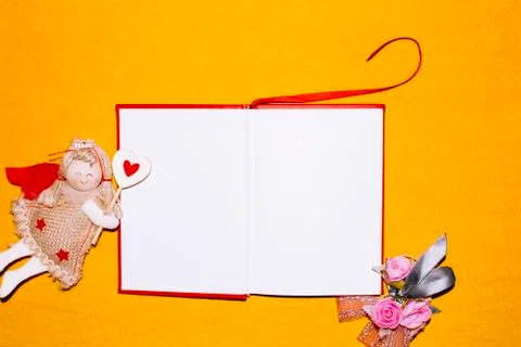 Unfolded notebooks with white sheets on a colored background in a cell Foto stock