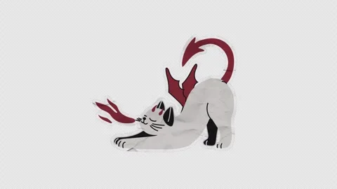 Unfolded paper sticker of Fantasy Devil Cat with Horns and Tail Artwork Stock Footage 314821343