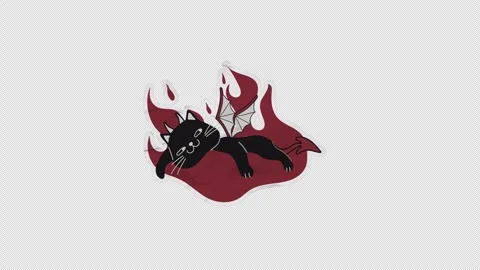 Unfolded paper sticker of Flaming Devil Cat Character in Dark Fantasy Style Stock Footage 314821663