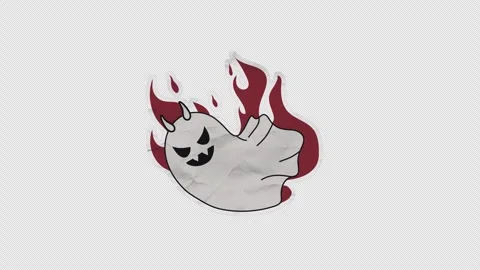 Unfolded paper sticker of Halloween Devil Ghost in Flames. Stock Footage 317559855