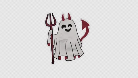 Unfolded paper sticker of Halloween Devil Ghost with Trident Stock Footage 317559864