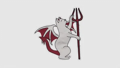 Unfolded paper sticker of Winged Devil Cat Holding Trident in Dark Style Stock Footage 314821751