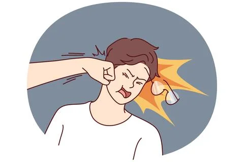 Unfortunate man gets punched in face and feels pain and resentment due to sudden Stock Illustration