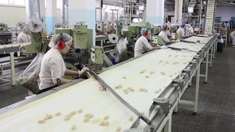 Unglazed white candy bars move along a conveyor belt Stock Footage 128643091