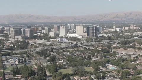 Ungraded 4K Aerial Drone Shot Downtown and Highway in San Jose Daytime ver1 Stock Footage